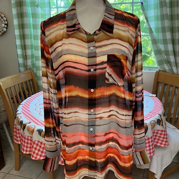 Tommy Hilfiger Women’s Button Down Long Sleeve Sheer Blouse NWOT Large - Picture 1 of 10